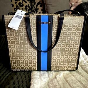 Tommy Hilfiger Tan and Blue Tote Bag